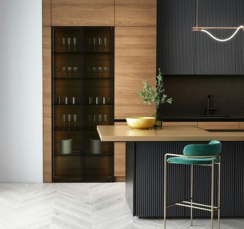 brown wooden cabinet near green and white table