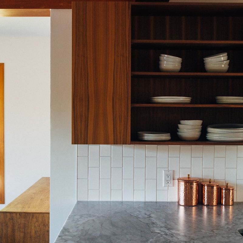 ceramic dish on shelf